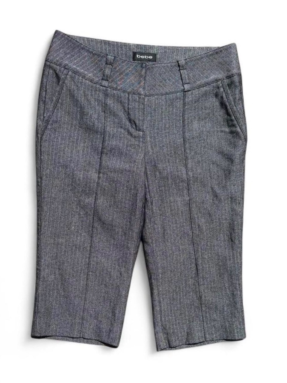 Herringbone tweed wool gray Bebe long suit shorts pockets Sz 2 career office